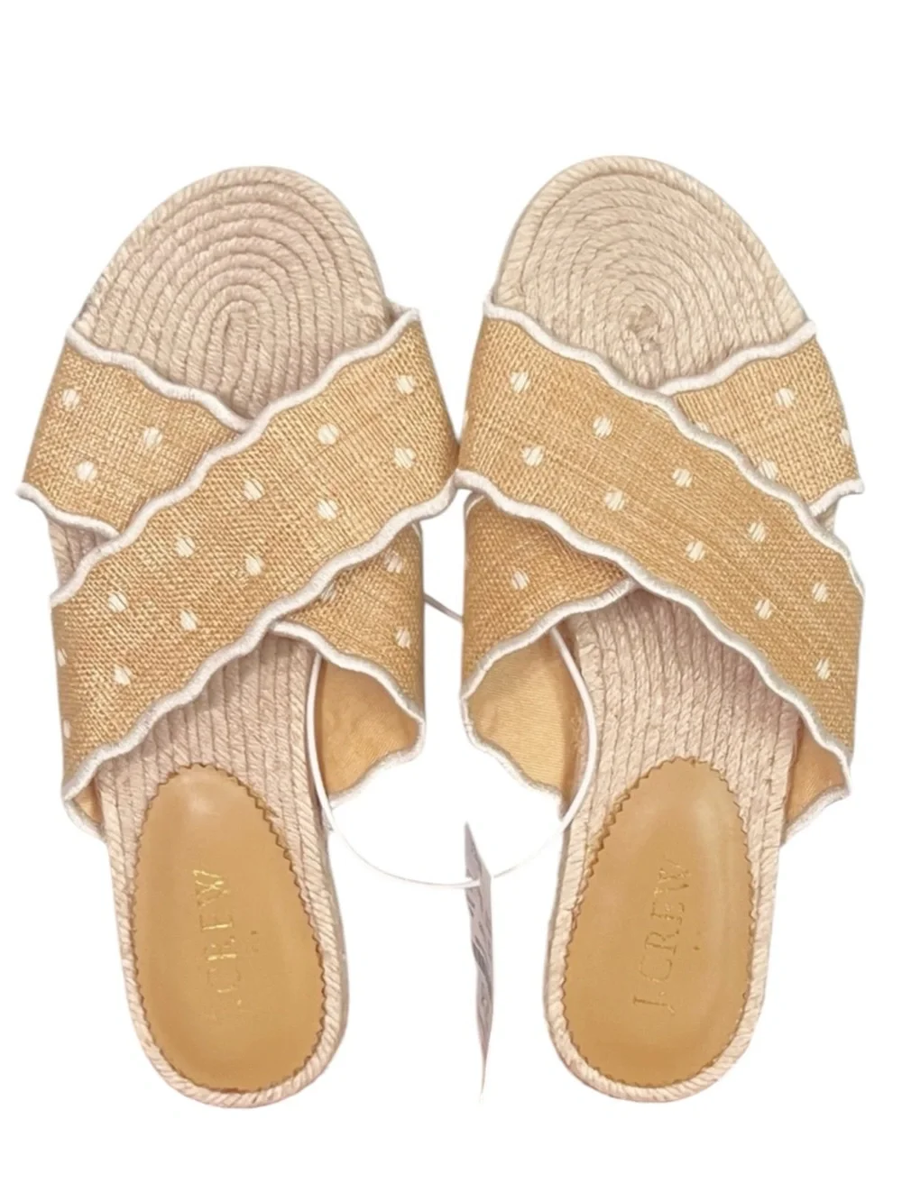 New J Crew Scalloped polka-dot slide sandals Polka Dot Raffia SZ 6M